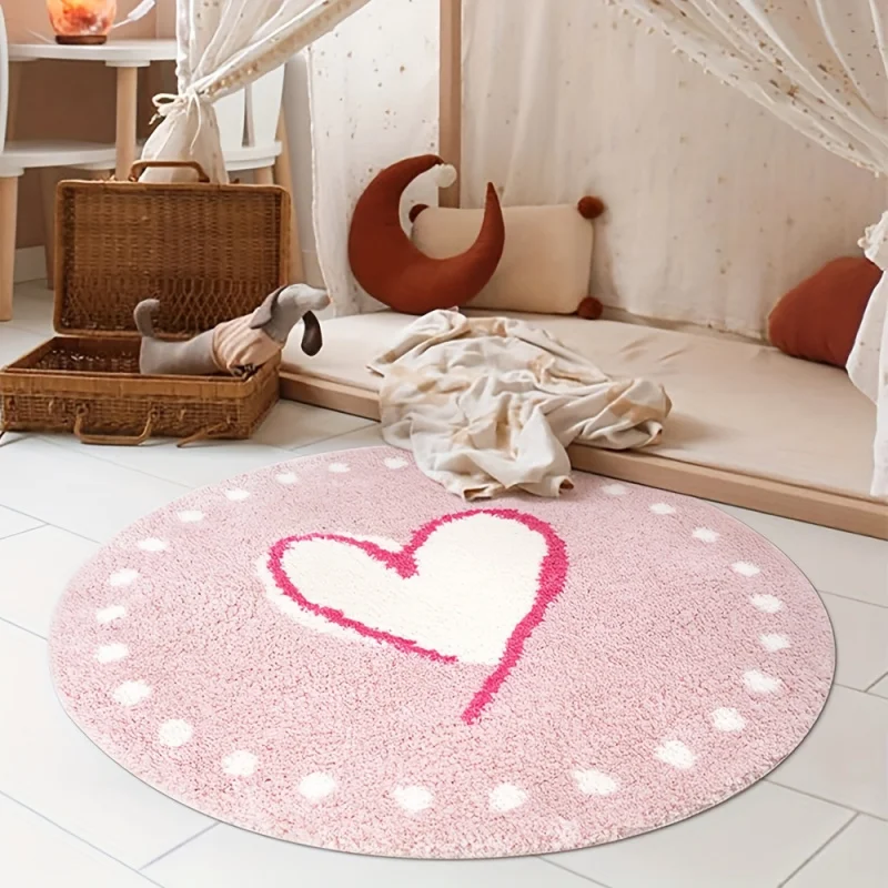 VIKAMA Round Heart Pattern Learning Rug Non-slip, soft, comfortable, and durable carpet Ideal for bedrooms and study rooms