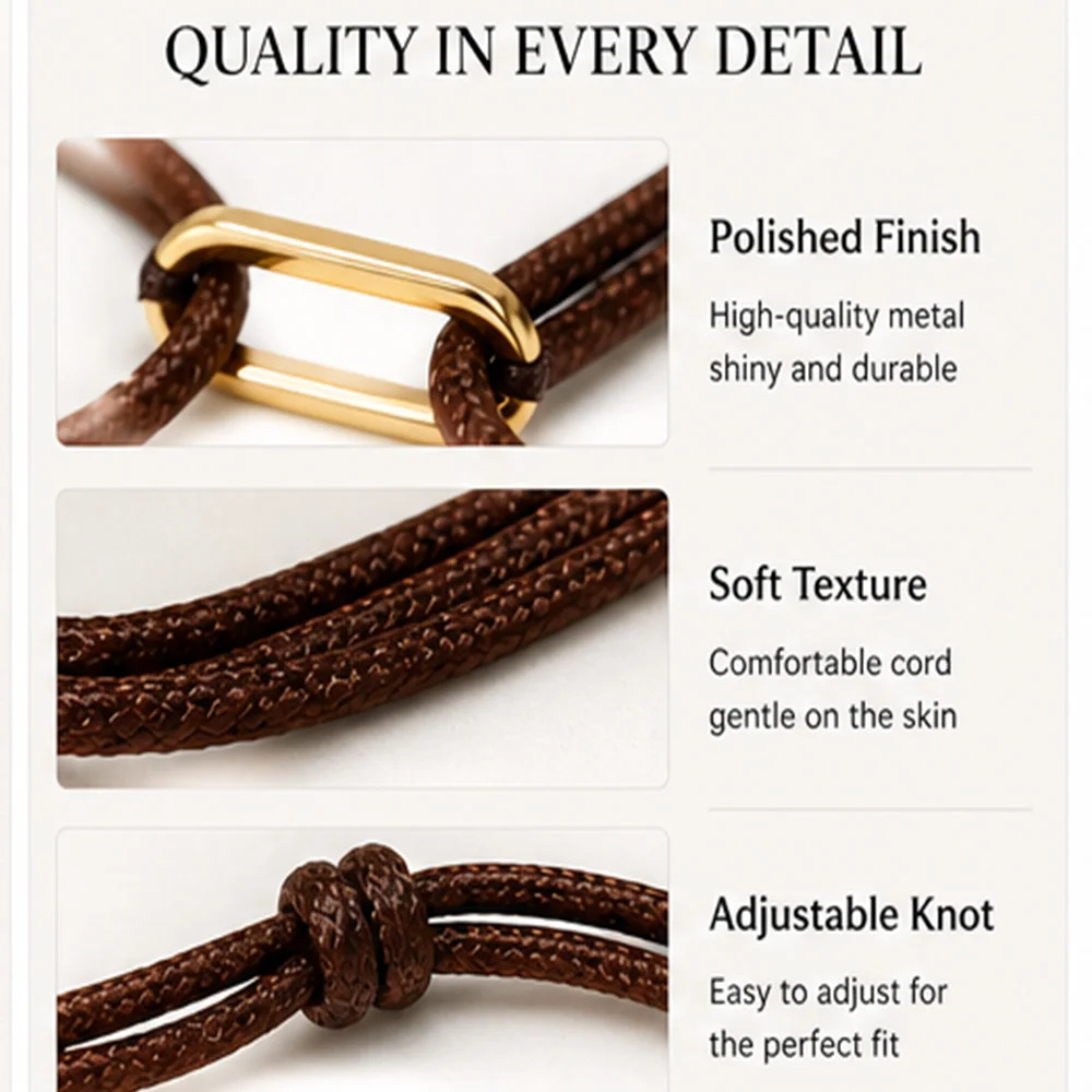 Zalman Einfaches Rundes Ovales Schnallen-Armband Geflochtenes Verstellbares DIY Buntes Seil-Armband für Damen und Herren Edelstahl-Schmuck – Detail 4