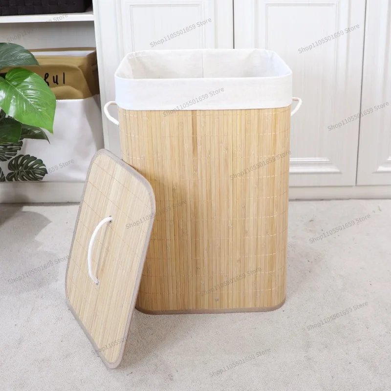 For dustproof laundry basket, dirty laundry  bamboo weaving storage basket, folding and weaving dirty clothes storage bucket