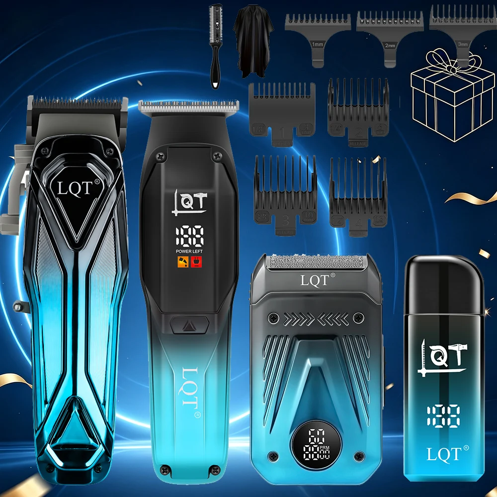 LQT 4 in 1 Professional Hair Clipper Set Cordless Trimmer Electric Shaver LED Display USB Rechargeable Men Barber Grooming Kit