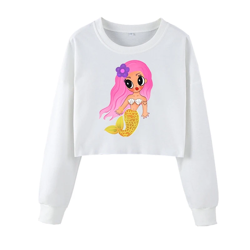 Mermaid Karol G Crew Neck Sweatshirt Cute Cartoon Harajuku Leisure Style Short Pullover Fall Clothing Gifts For Fans