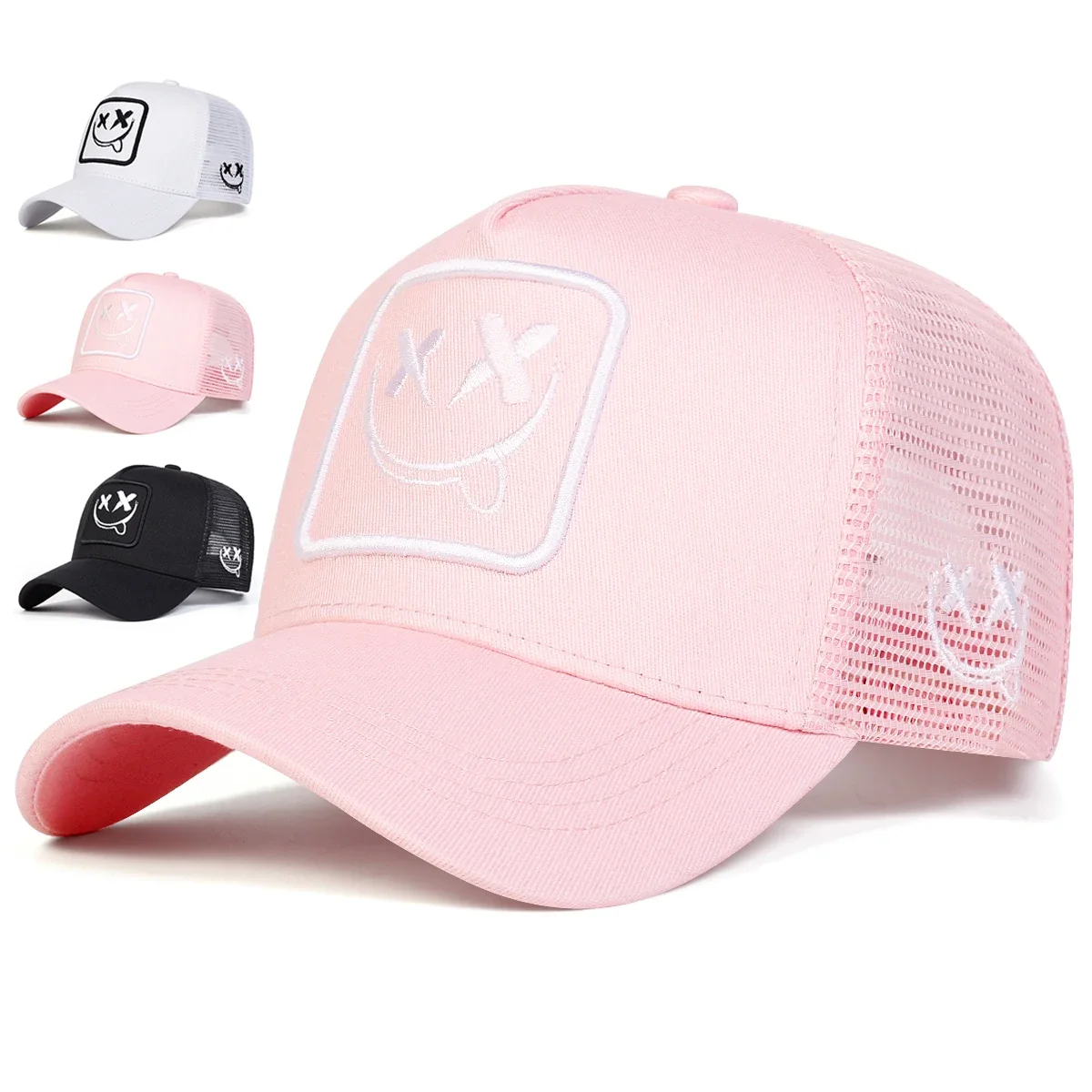 Unisex XX Smiling Face Embroidery Baseball Net Caps Adjustable Casual Hats Spring and Summer Outdoor Sunscreen Hat