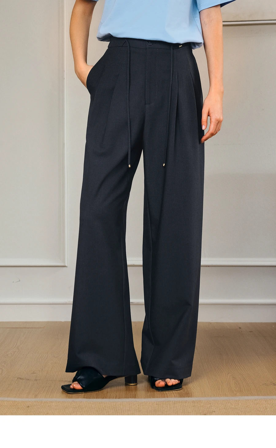 OLrain Women's 2025 Autumn High Waist Drawstring Wide-Leg Straight Pants Loose Casual Elastic Comfort Female Clothing O57XK98063