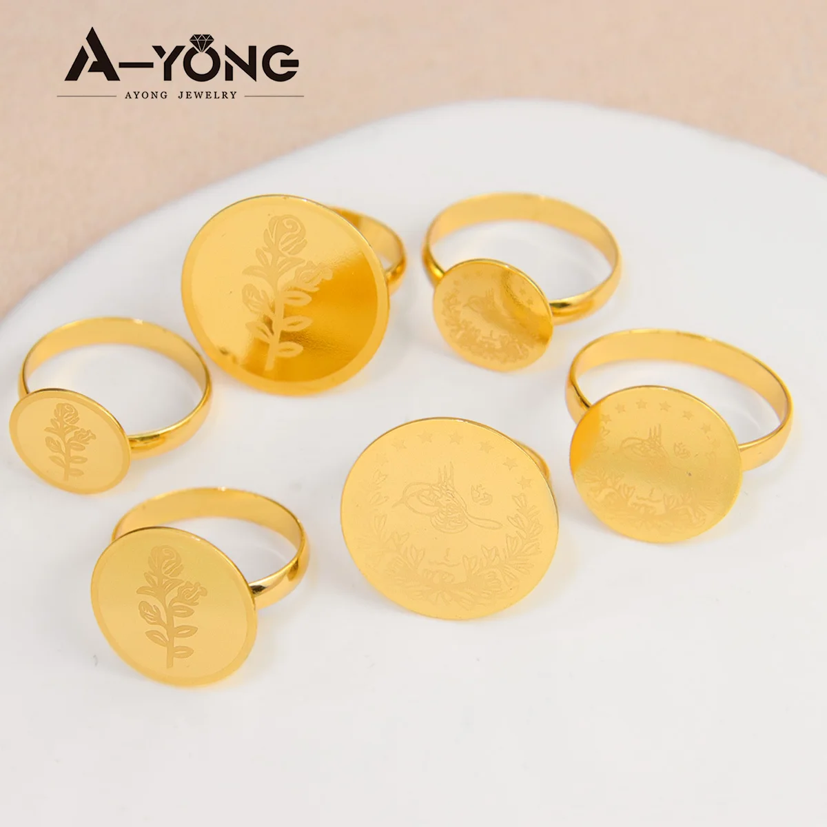 Turkish Coin Rings 18k Gold Plated Simple Saudi Muslim Couples Ring Dubai Egypt Women Engagement Wedding Luxury Jewelry