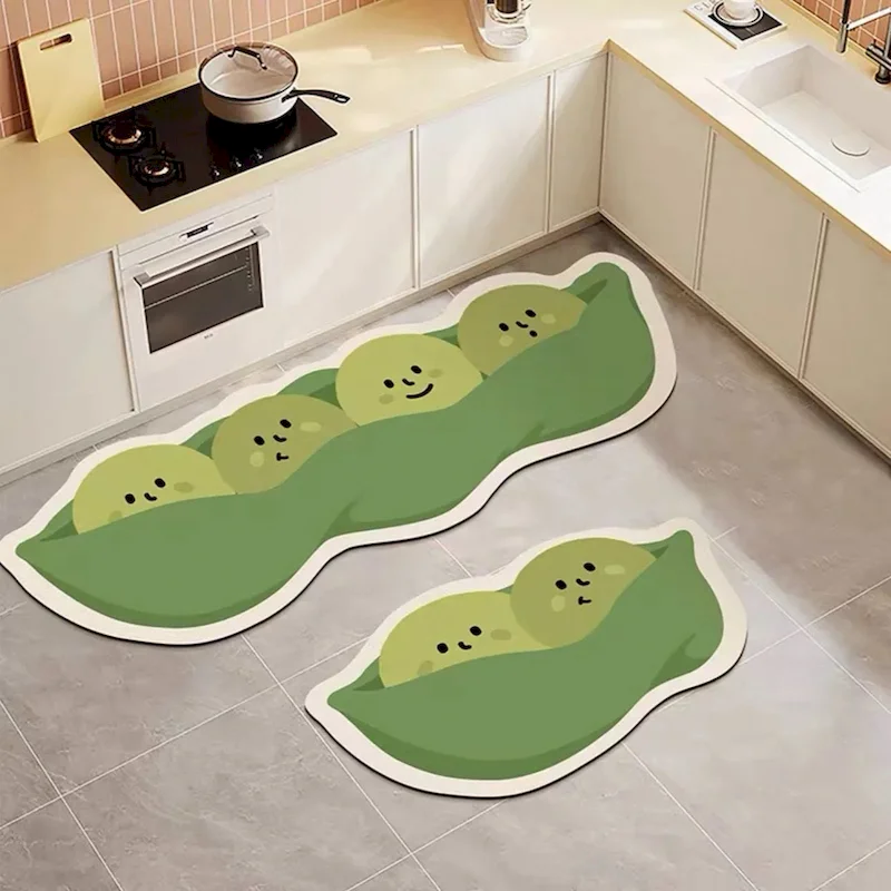VIKAMA Niedliches Cartoon-Lebensmittelform-Küchenteppich-Set, rutschfeste, wasserabsorbierende Bodenmatte, lustiger Läuferteppich für die Küchendekoration.