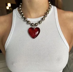 New Hip Hop Minimalist Glass Love Big Heart Pendant Necklaces for Women Hyperbole Beads Chains Short Choker Girls Party Jewelry