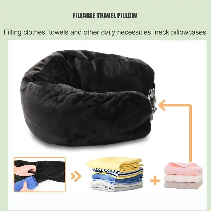 Fillable Neck Pillow Space-saving Portable Travel Pillow Refillable Fillable Clothes Neck Support Cushion For Car Train Airplane