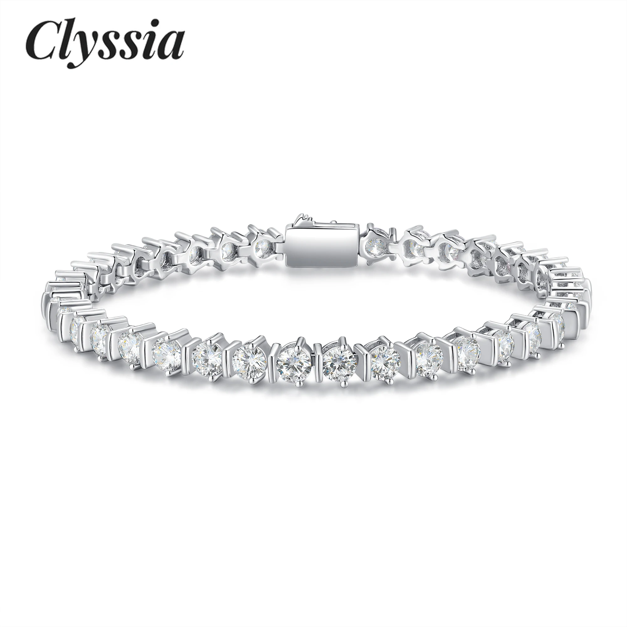 4.0mm 5A Cubic Zircon Bracelet Rhodium Plated Brass Jewelry for Girl Classic Round Brilliant Exquisite Craftsmanship