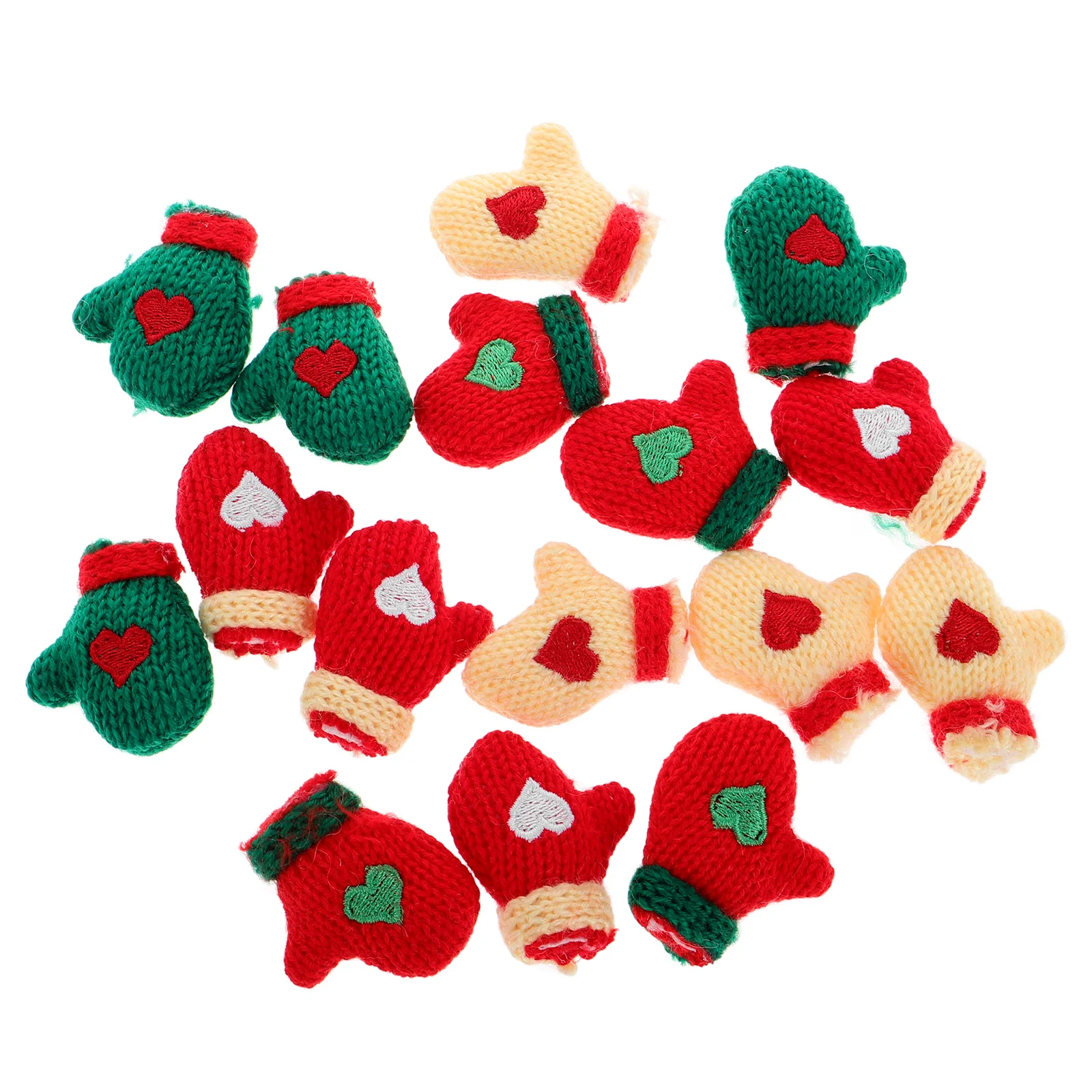 16 Pcs Mini Christmas Mitten Woolen Knitted Gloves Lace House Decors Tree Plush DIY Craft Miss Waterproof