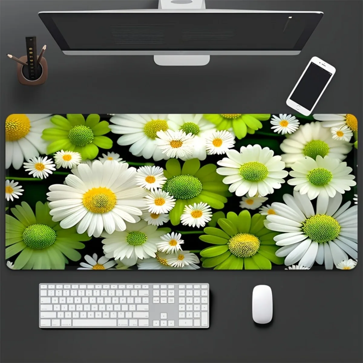

Beautiful Daisy Floral Gaming Mouse Pad Non-Slip Rubber Stitched Edges Desk Mat Ideal for Office School Home Use
