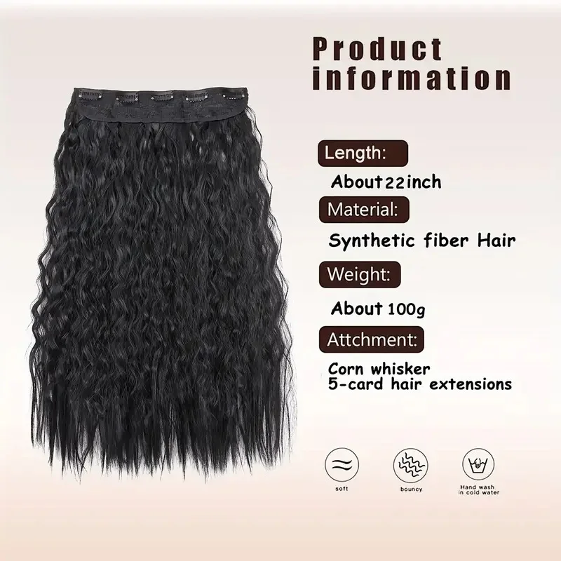 22 Zoll synthetisches langes verworrenes lockiges Haar Hochtemperatur-Maiswellen-Haarverlängerung Clip-in-Faser-Haarteile für Frauen – Detail 1