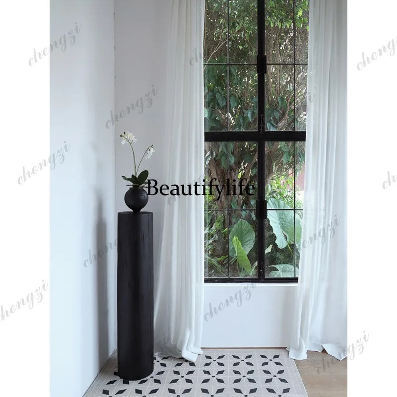 A73 Sculpture base table Solid wood cylindrical home living room floor ornament Decorative flower stand Carbonized log stump