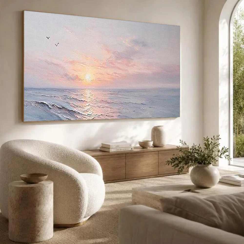 100% Handmade Canvas Image Decor Home Wall Art Picture Modern Abstract Oil Paintings Thick Sunrise Sea View Mural For Live Room