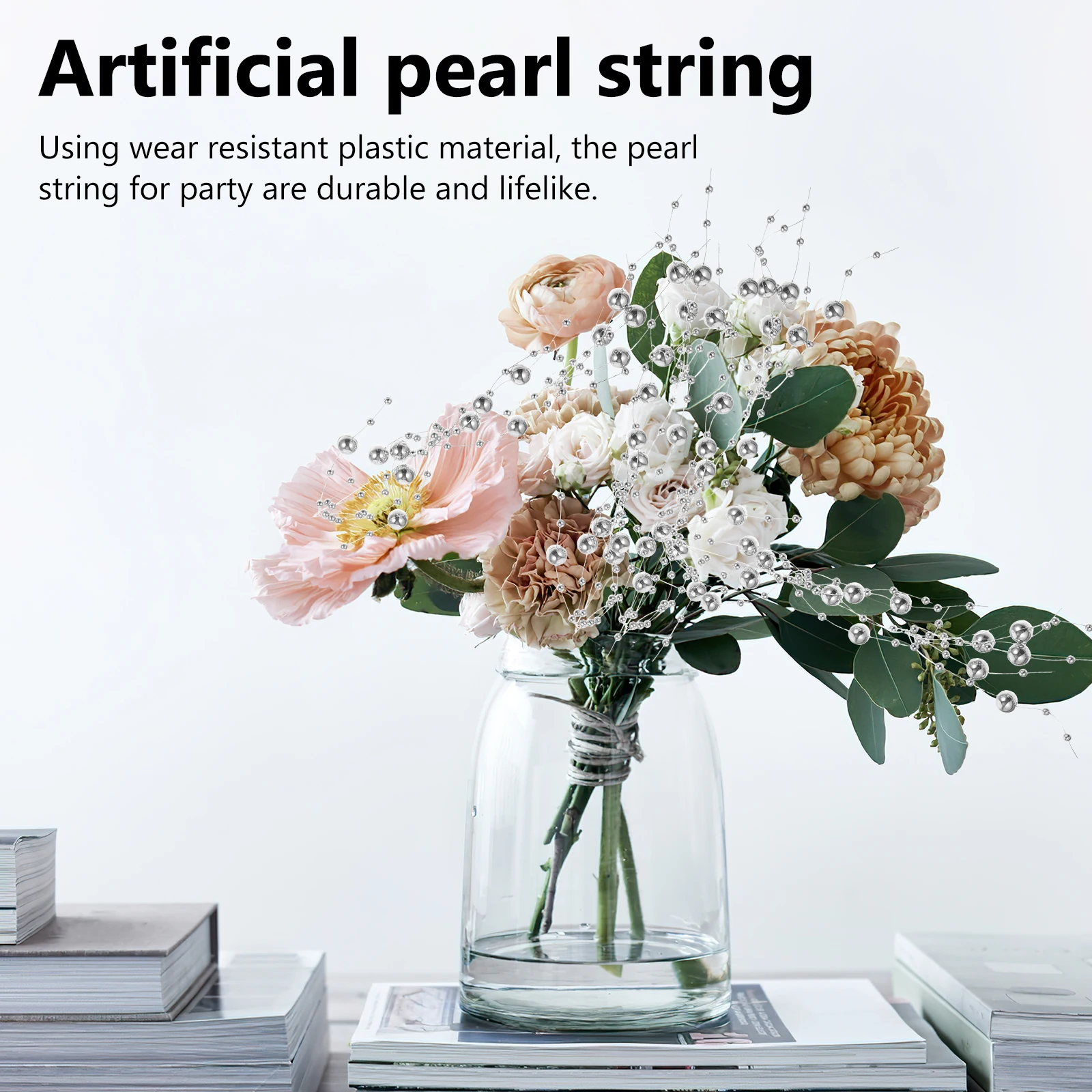 

4M Pearl Chain for Vase Decor Plastic String Bride Filler Gems Electroplated Gold Wear Resistant Beads