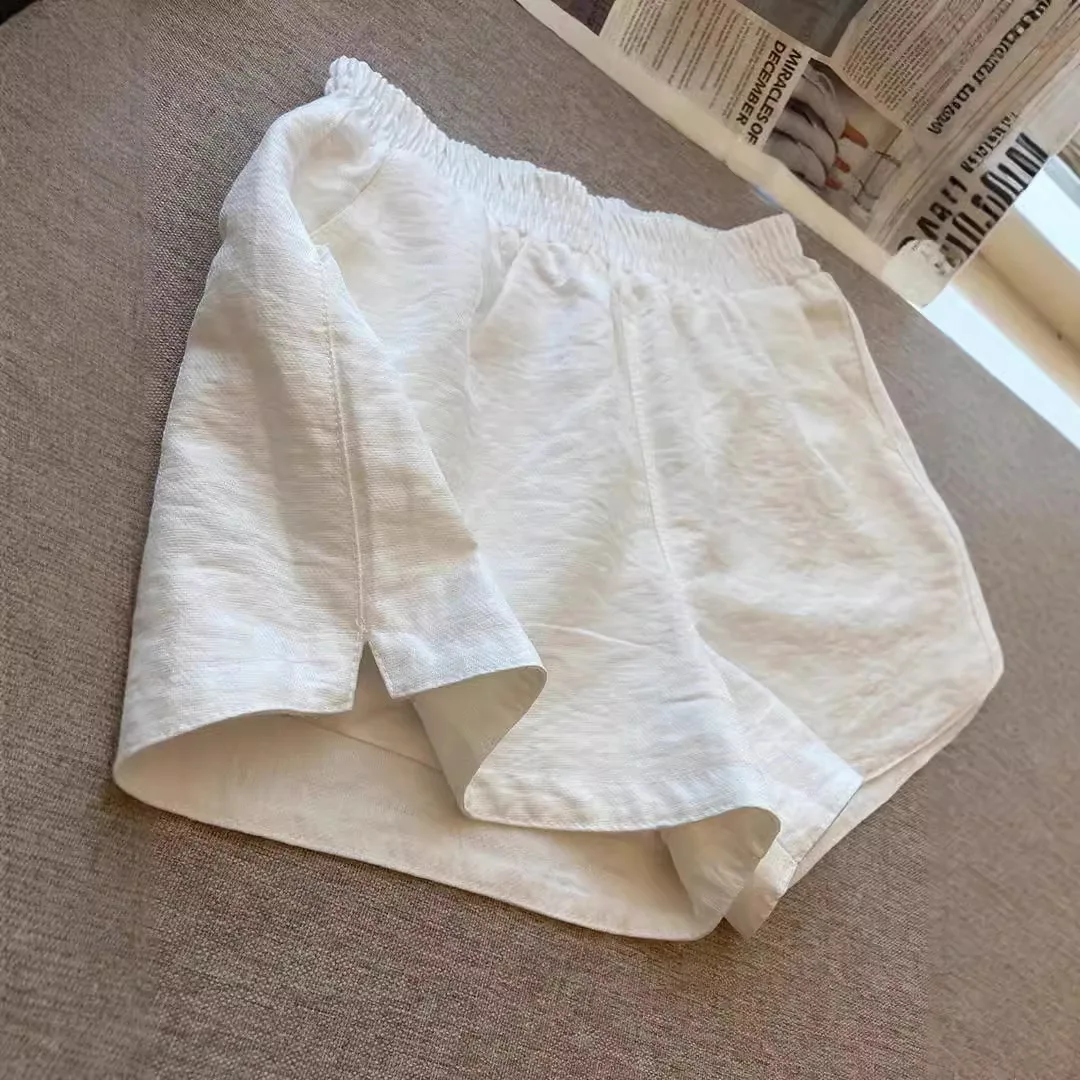 Women Shorts Solid Pants Slit Elastic Empire Waist Mini Length Straight Pants Slight Strech Thin Loose Fit Casual 2026 Summer
