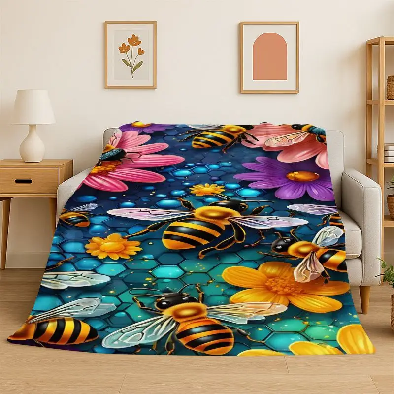 Cartoon Bee HoneyBee Cute Insect Flannel Blanket Soft Throw Blanket for Bedroom Living Room Bed Travel Camping Picnic Nap Cover