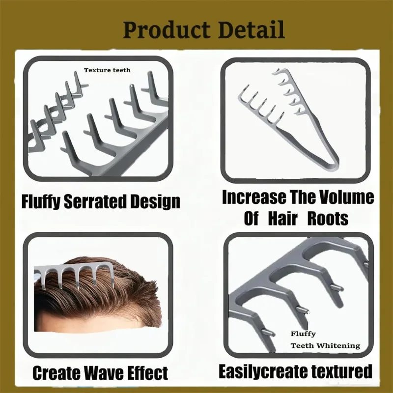 Men’s Wide-Tooth Hair Styling Comb, ABS Plastic, Textured Grip, Ideal for All Hair Types and Home Use
