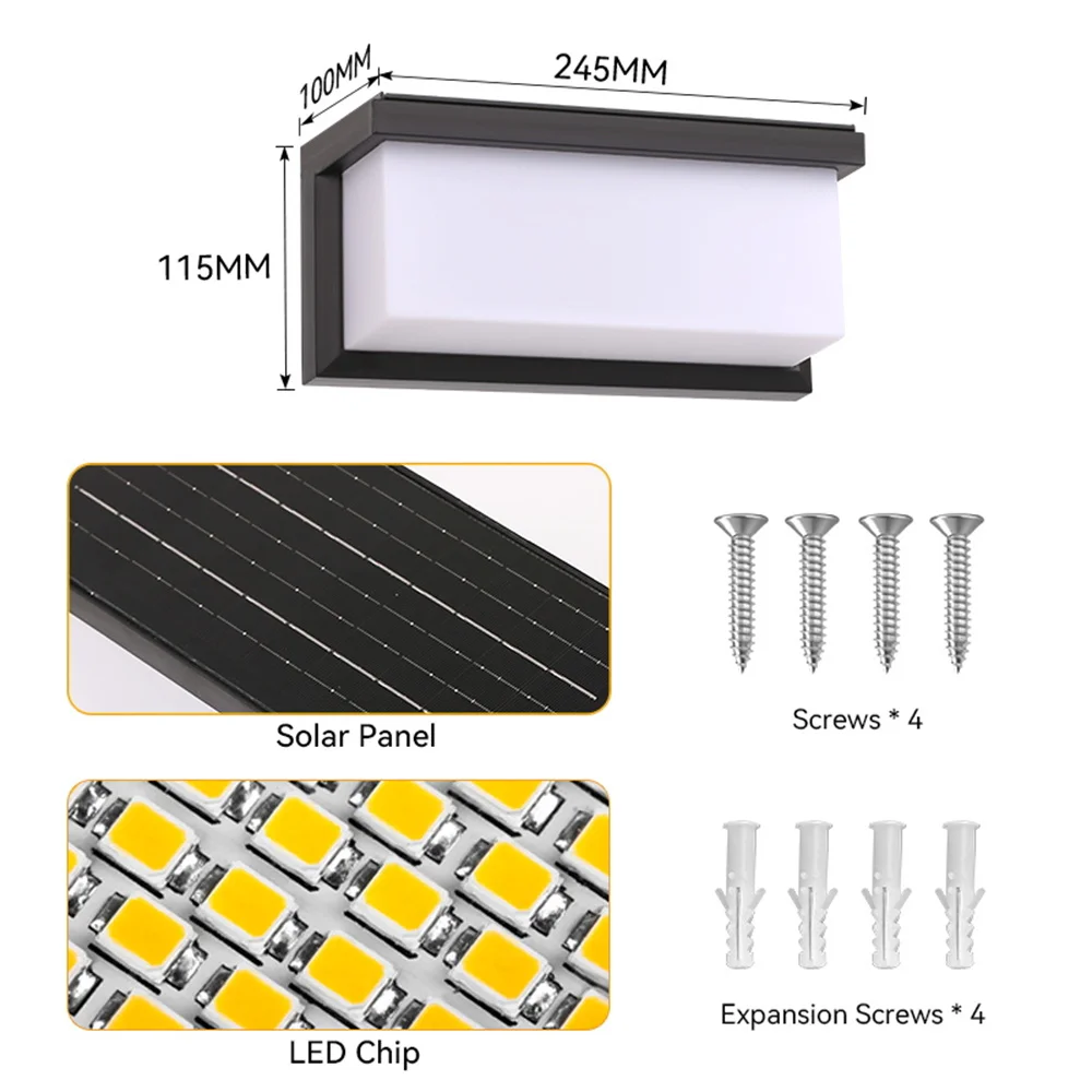 Outdoor Solar LED Wall Lights IP65 Waterproof Wall Sconce 3-Colors Temperature Dimmable Solar Lamp For Garden Porch Patio Fence