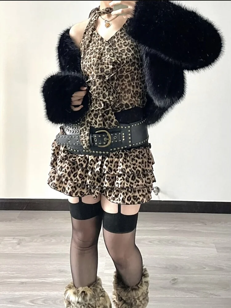 

ibuya Trendy Girl Leopard Print Cake Skirt f-length ort Skirt Subculture Soft Girl Spring Summer New Arrival Women's S...