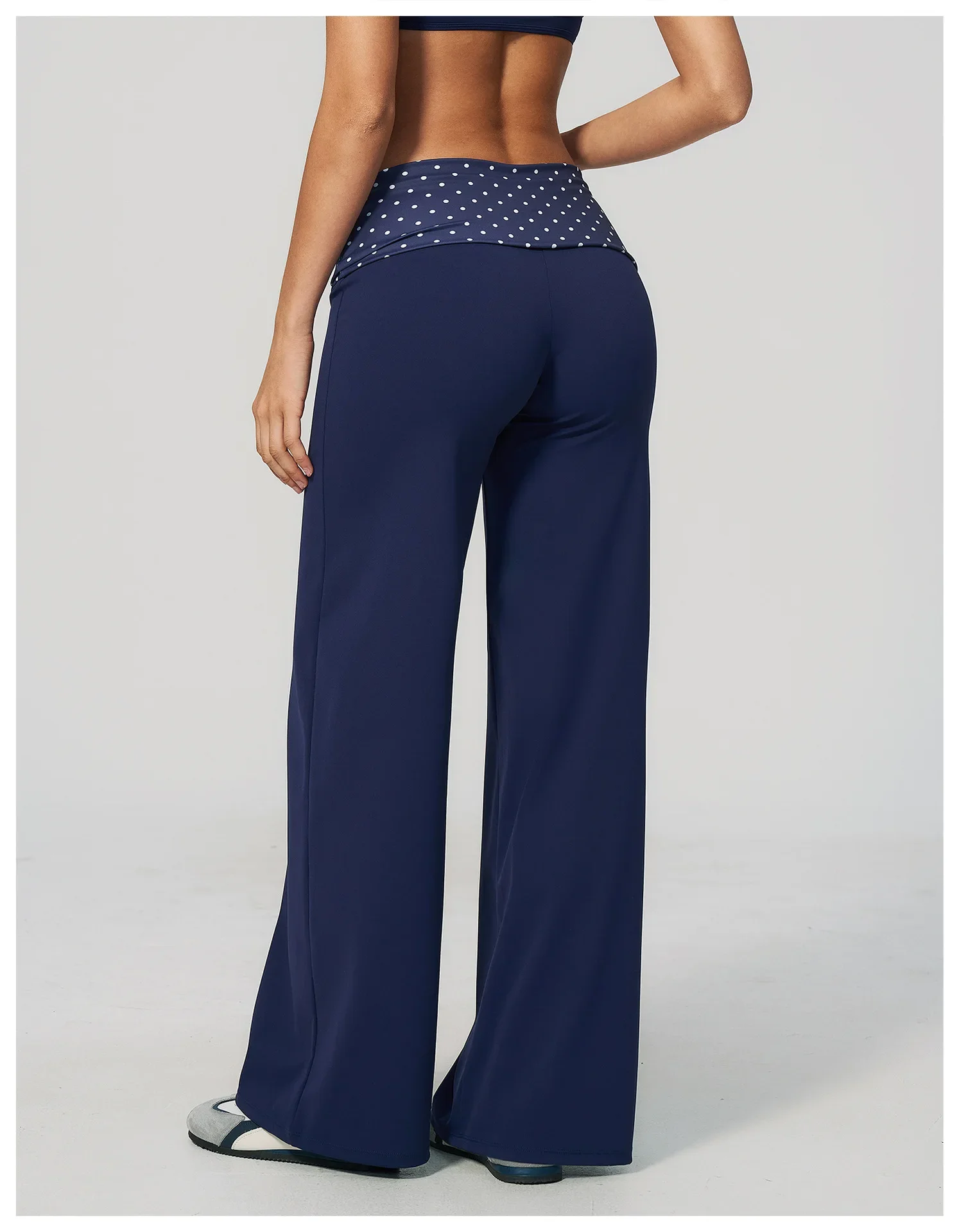 Damen-Yoga-Hose mit weitem Bein, atmungsaktiv, für Sport und Fitness, Schlaghose, hohe Taille, gestreifte Yoga-Hose, gepunktete Trainingshose, ausgestellte Hose – Detail 12