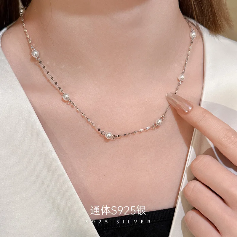 

Ожерелье GL S925 из чистого серебра с имитацией жемчуга «Звездное небо» для весны и лета, отличный подарок для девушки