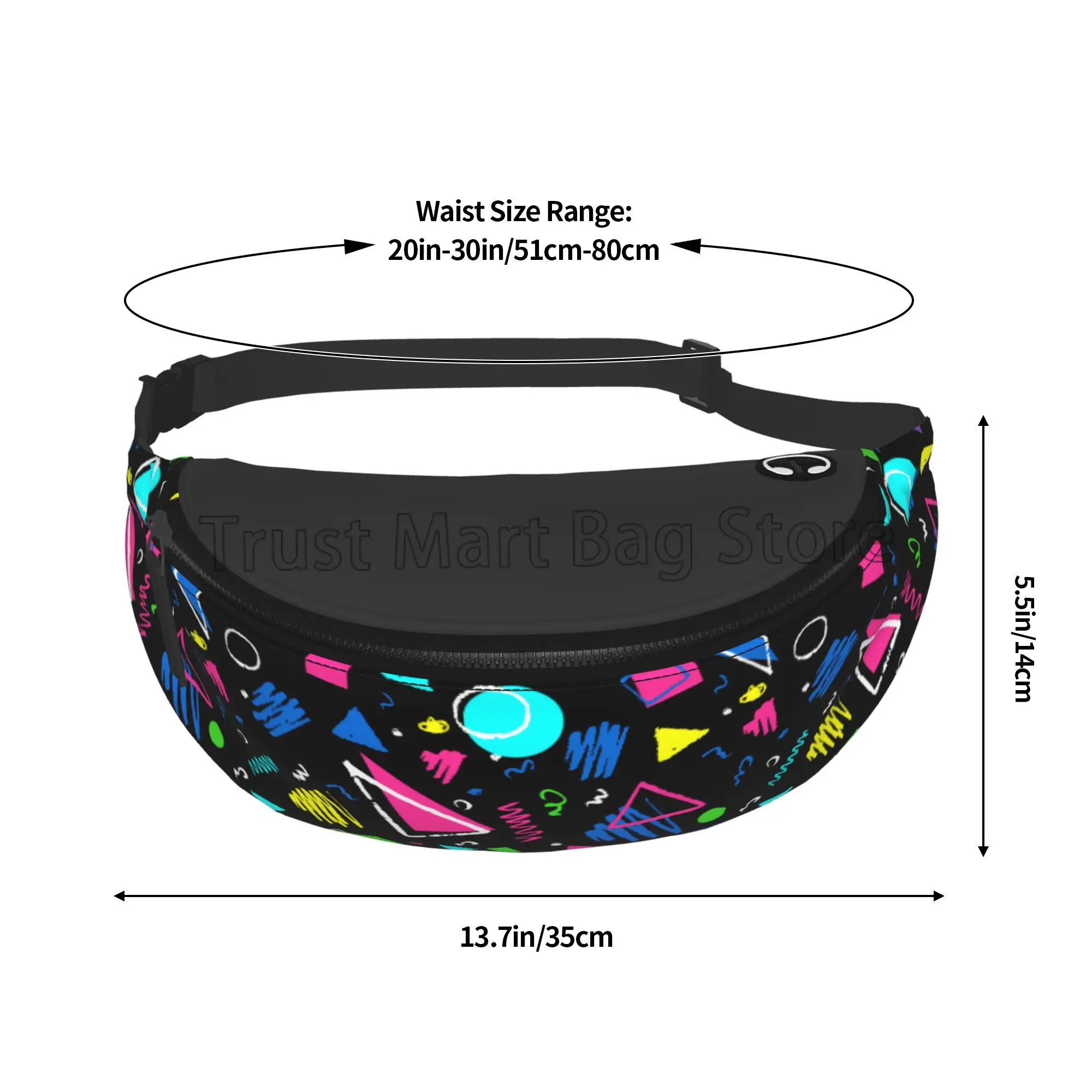 Retro 80s 90s Fanny Pack Waist Packs Unisex Adjustable Casual Waist Bag Vintage Hiking Belt Waist Packs for Travel Cycling