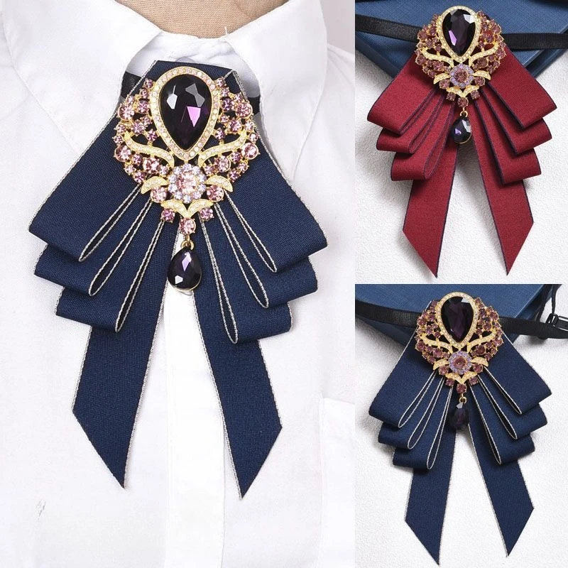 

Luxury Purple Rhinestone Bow Ties British Korean Style College Uniform Shirt Accessories Men and Women Bank Staff Collar Flowers