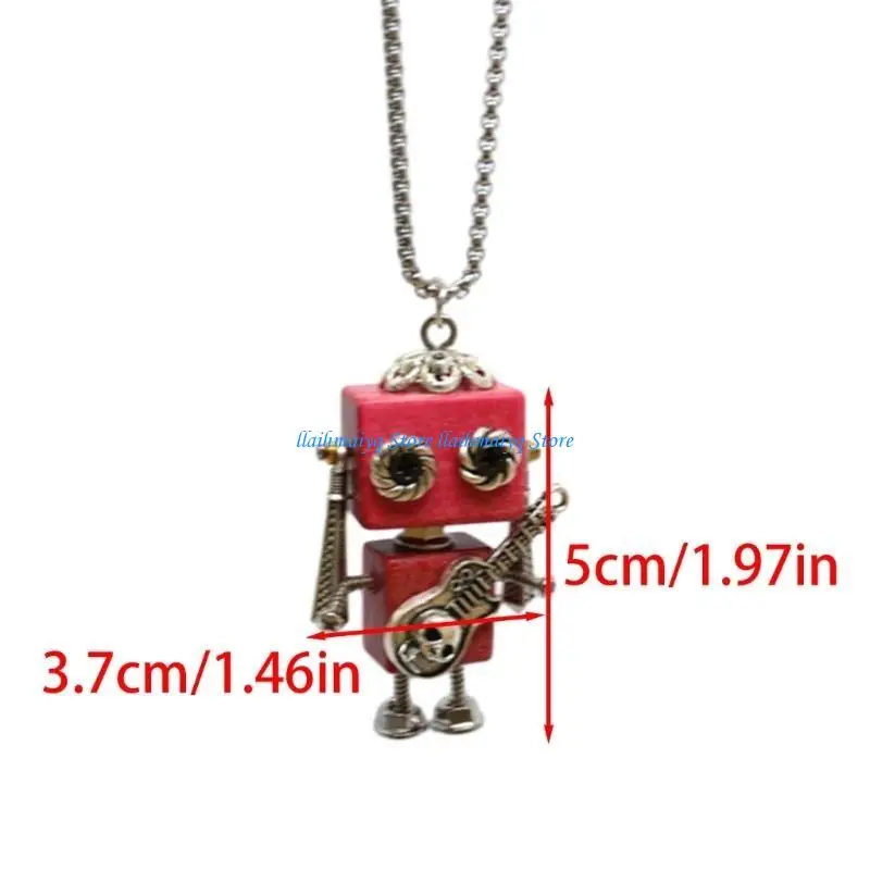

573B Punk Collarbone Chain Wooden Steams Robot Pendant Necklace Adjustable Length Clavicle Chain Jewelry for Women Girls