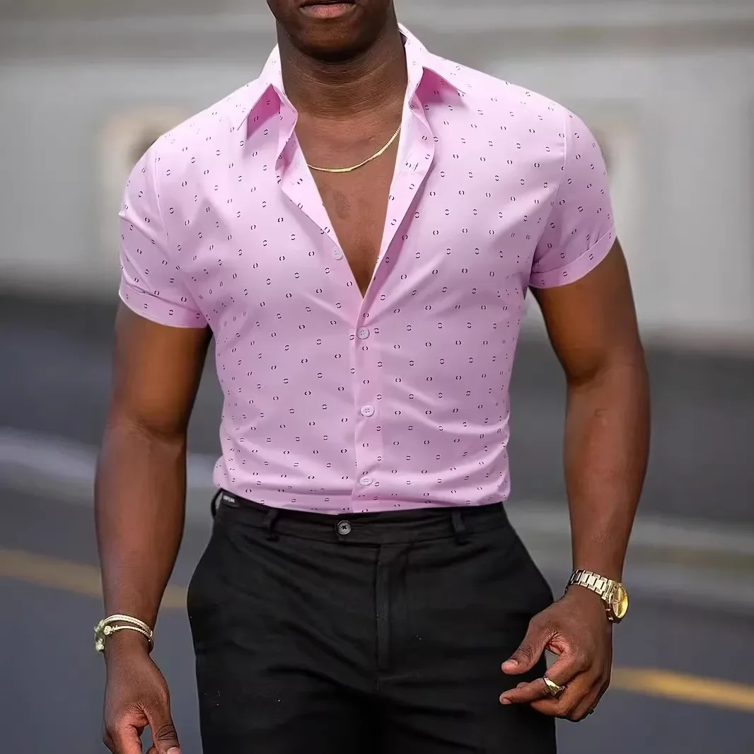 

Мужская летняя рубашка с 3D цифровым принтом, повседневная, с отложным воротником и пуговицами