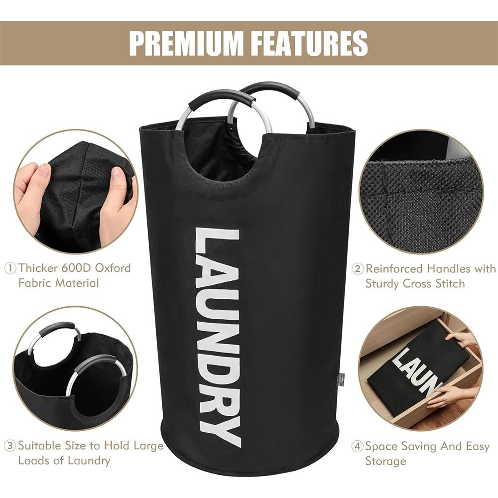90L Large Collapsible Laundry Basket with Padded Handles Heavy Duty Foldable Oxford Fabric Laundry Hamper Tall Laundry Bag view 2