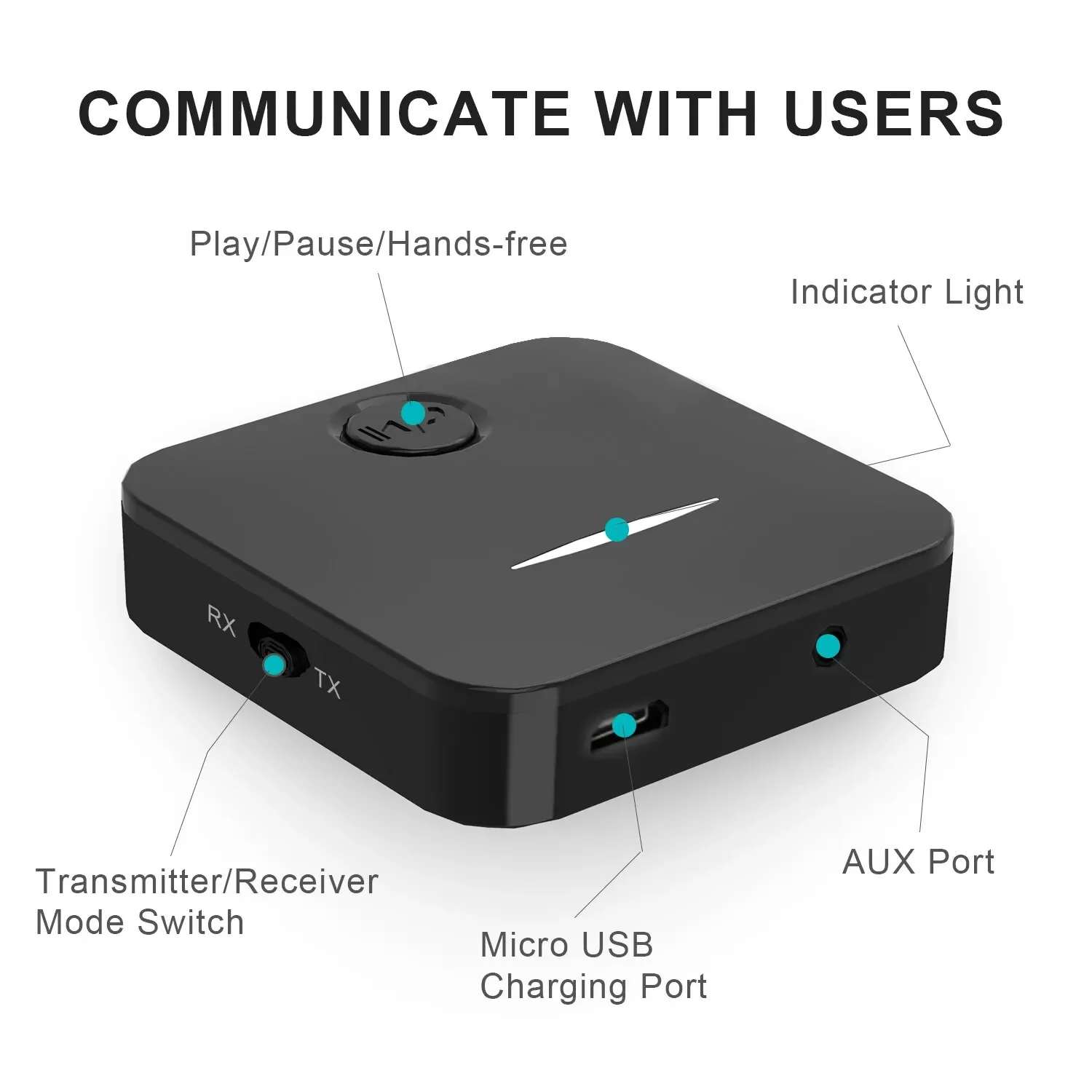 Bluetooth 5.0 Receiver Transmitter 3.5mm Aux Jack Stereo Handsfree Audio Music Wireless Adapter With Mic For Car PC TV Headphone image 5