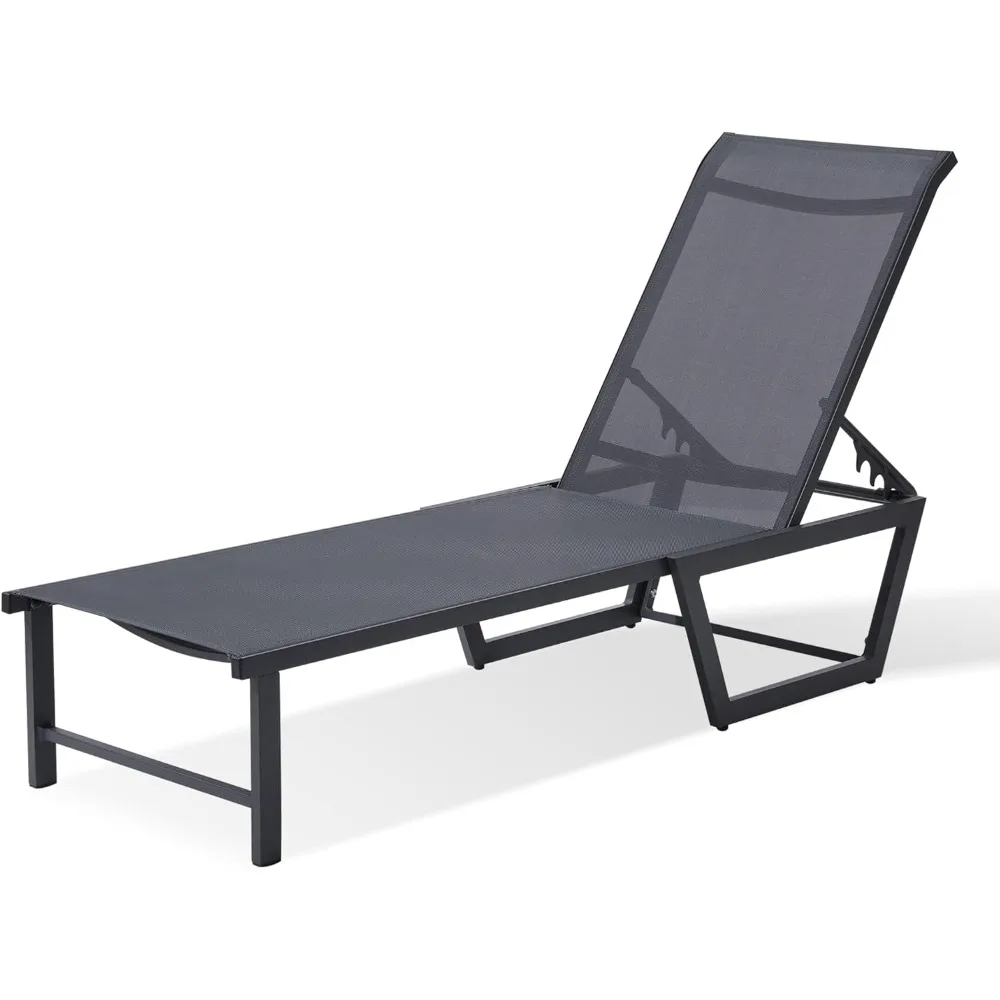 

Patio Lounge Chairs, Aluminum Pool Furniture Outdoor Chaise Lounge 5 Position Adjustable Lounge Chair Outside All Weather for Pa