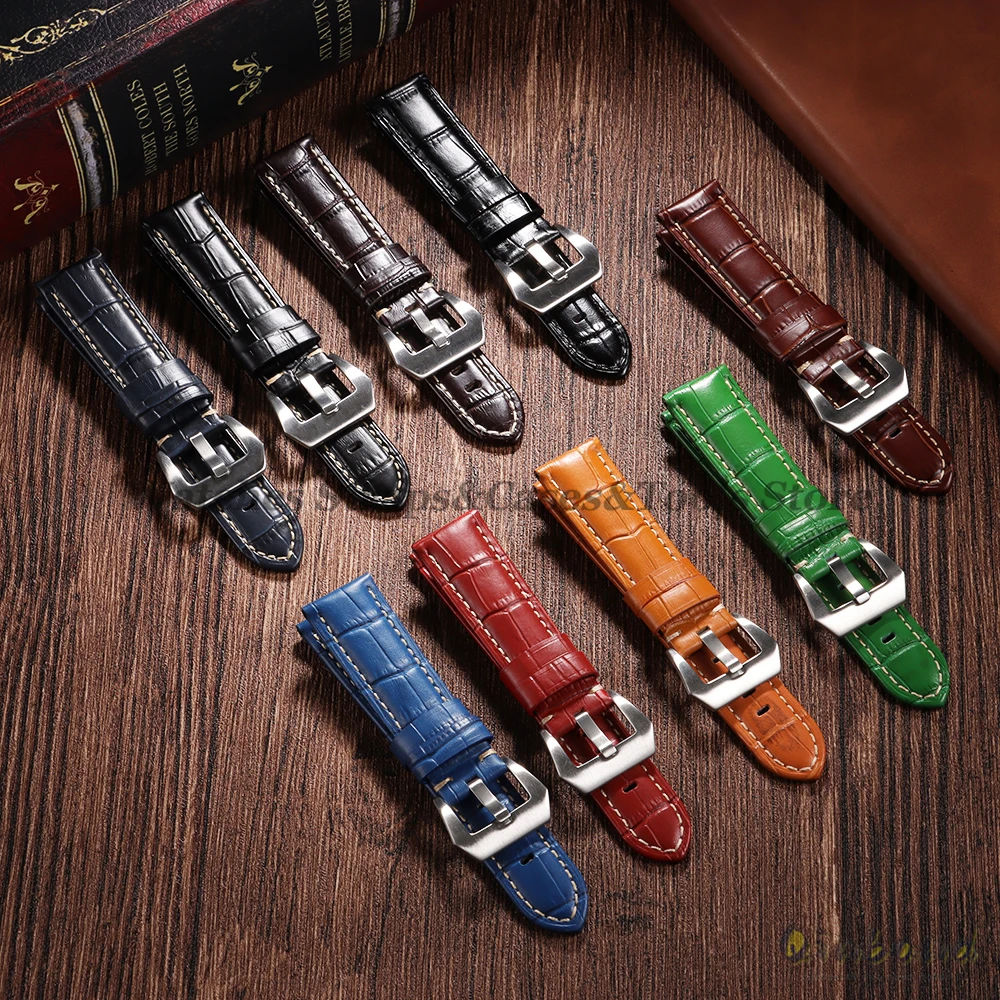 Pulseira de couro de bambu vintage 20mm 22mm 24mm 26mm pulseira de relógio para panerai para omega para huawei relógio gt4/3 pulseira bandas de negócios