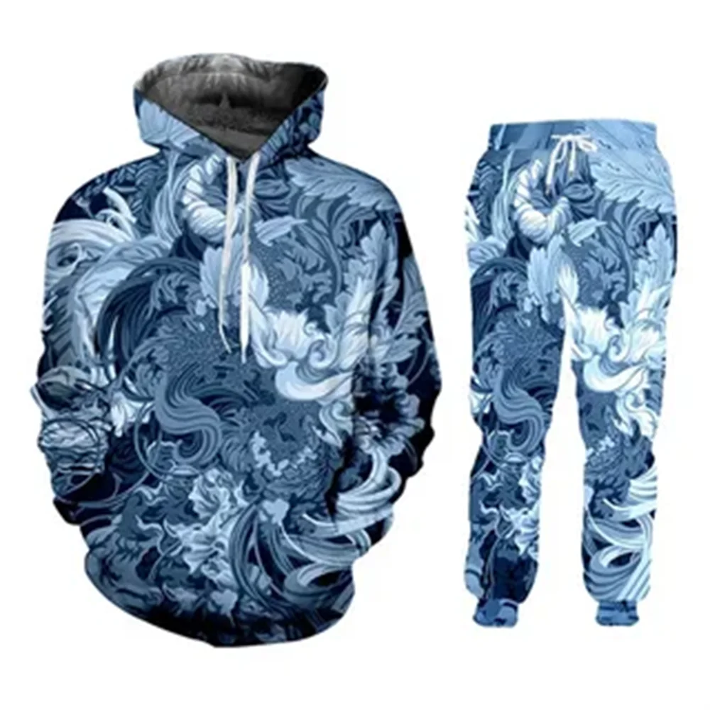 

Мужской комплект с капюшоном Y2K в стиле ретро, животный, дракон, лев, мужская спортивная одежда, повседневная толстовка с 3D принтом, комплект брюк, уличная одежда в стиле хип-хоп
