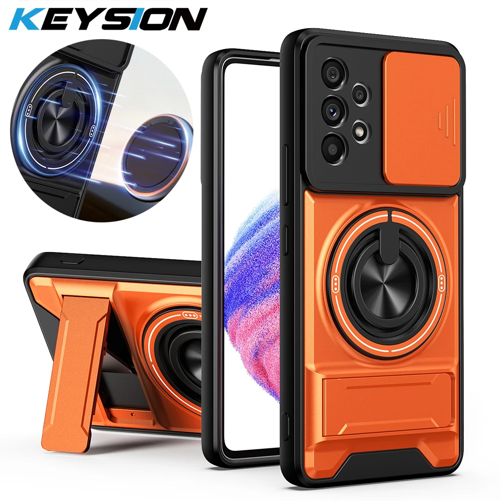 KEYSION Magnetische Handyhülle für Samsung Galaxy A53 5G A73 A33 A13 4G, Schiebekameraschutz, aufrechter Ständer, Ring, stoßfeste Abdeckung