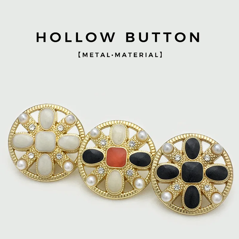 

10Pcs 25mm Double-spelling metal cross hollow-out pearl diamond button tweed suit coat jacket button sweater button N921