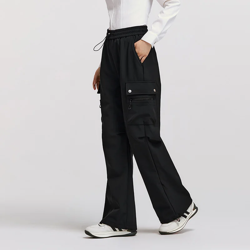 Semir Casual Pants Women Drawstring Flannel-Lined Wide-Leg Pants Concealing Flesh Winter Outing Elastic Waist Slimming Pants