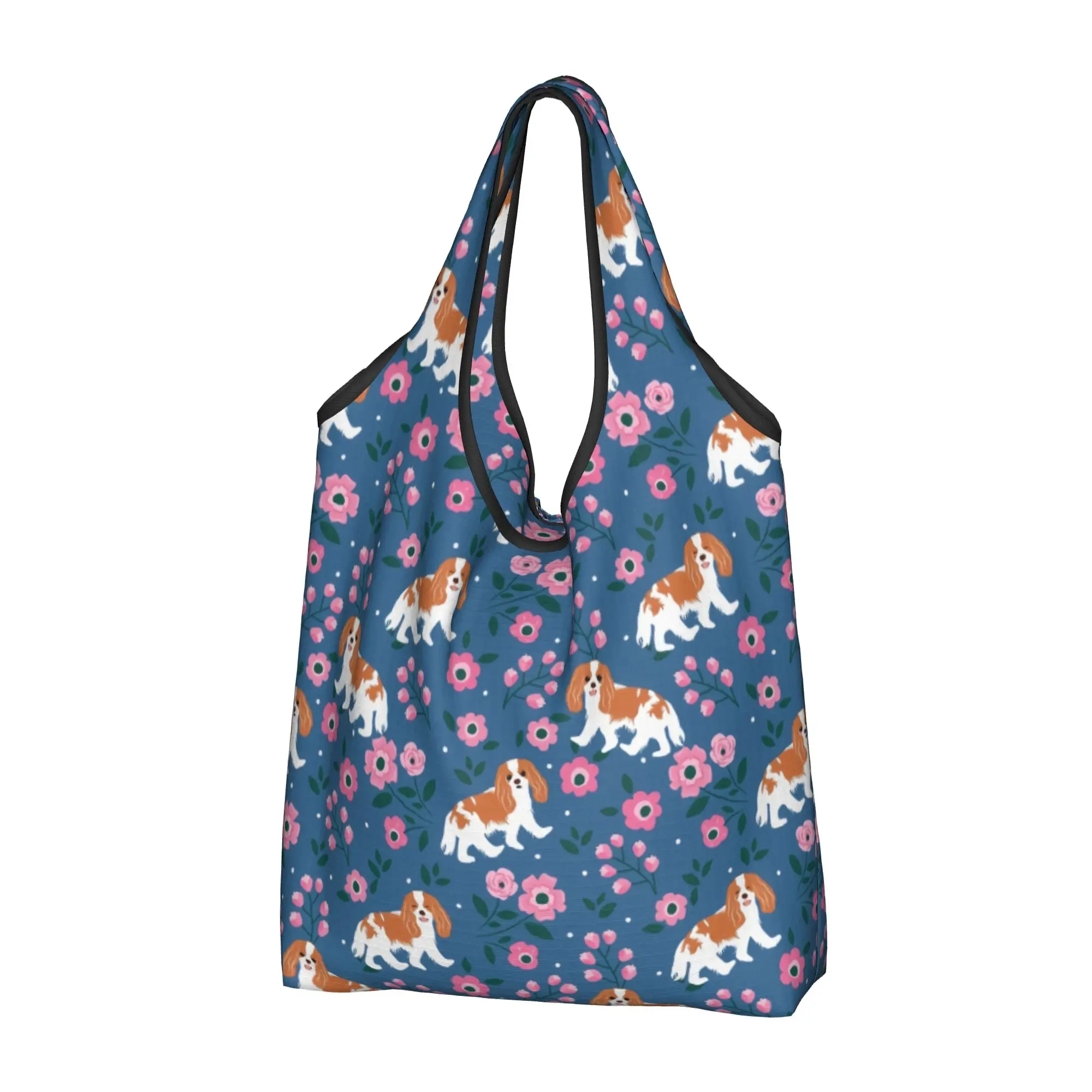 Cavalier King Charles Spaniel Playing in Garden  Grocery Shopping Bags Cute Shopper Tote Shoulder Bag  Portable Pet Dog  Handbag