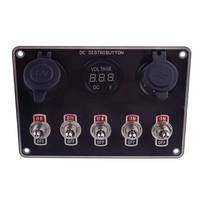 Green LED 5 Gang Rocker Ignition Switch Dual USB Voltmeter Panel Waterproof Fit for Racing Car Truck Boat Universal