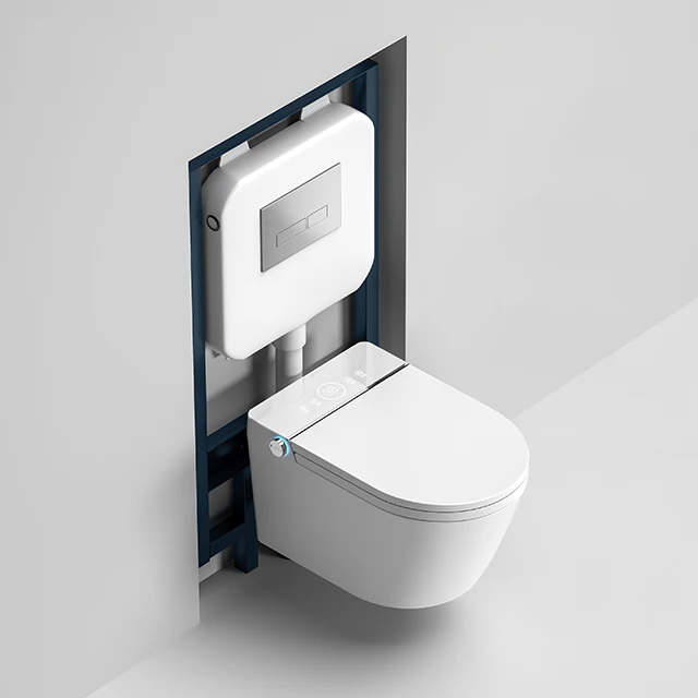 Bidé De Banheiro Automático com Sensor De Pé, Conjunto Completo WC Inteligente, Parede Pendurada Sanitário Inteligente com Tanque, Banheiro Pendurado, Auto Flush