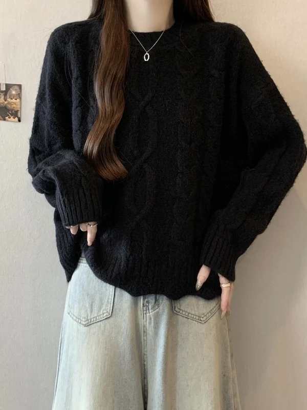 

plus Size Women's Loose Thiened Knitted Sweater Casual Sle High Waist Long Sve Base Layer Top with Irregular Hem