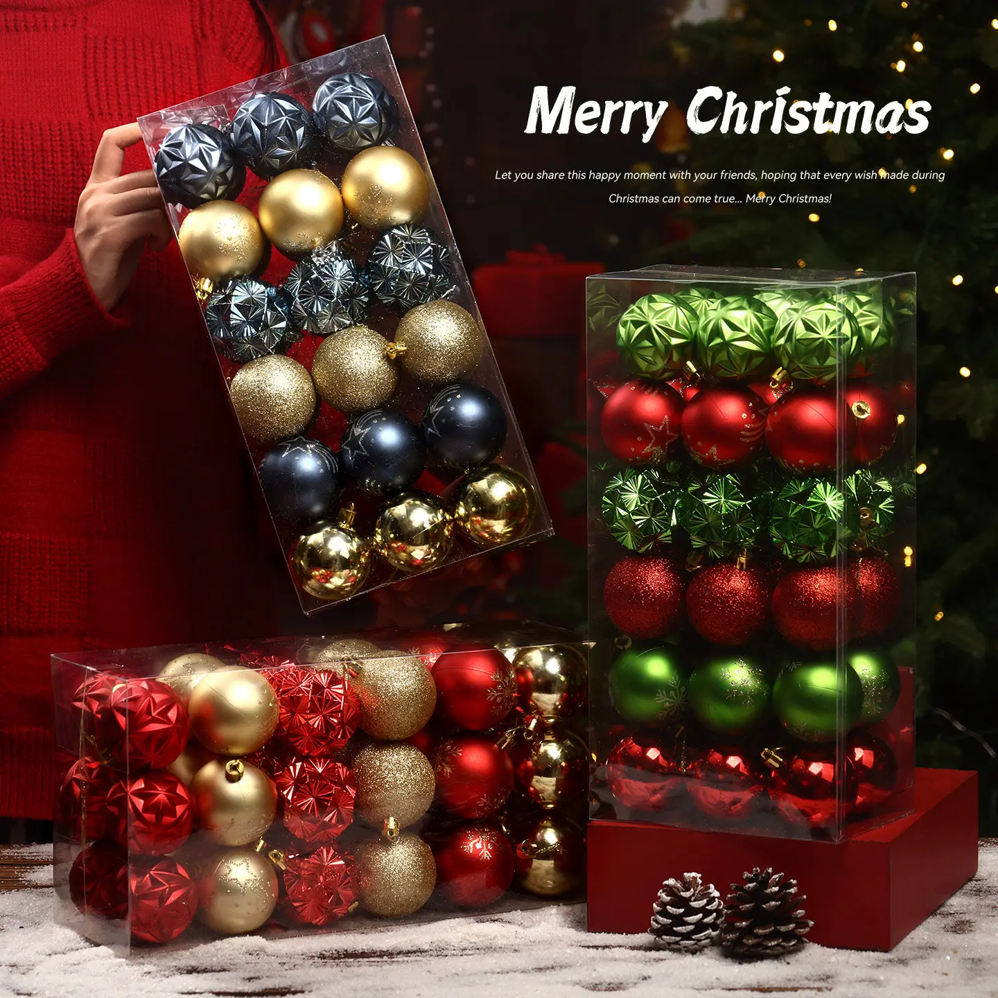 Colorful 6cm Small Christmas Ball Ornaments Hanging Pendants Kit For Christmas Tree Home Holiday Dress Up Decor