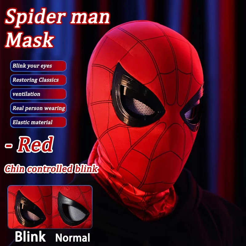 

Spider-Man Head Mask Jaw Control Automatic Blink Cos Helmet Face Mask Halloween Play Head Toy Holiday Gift 2024 New