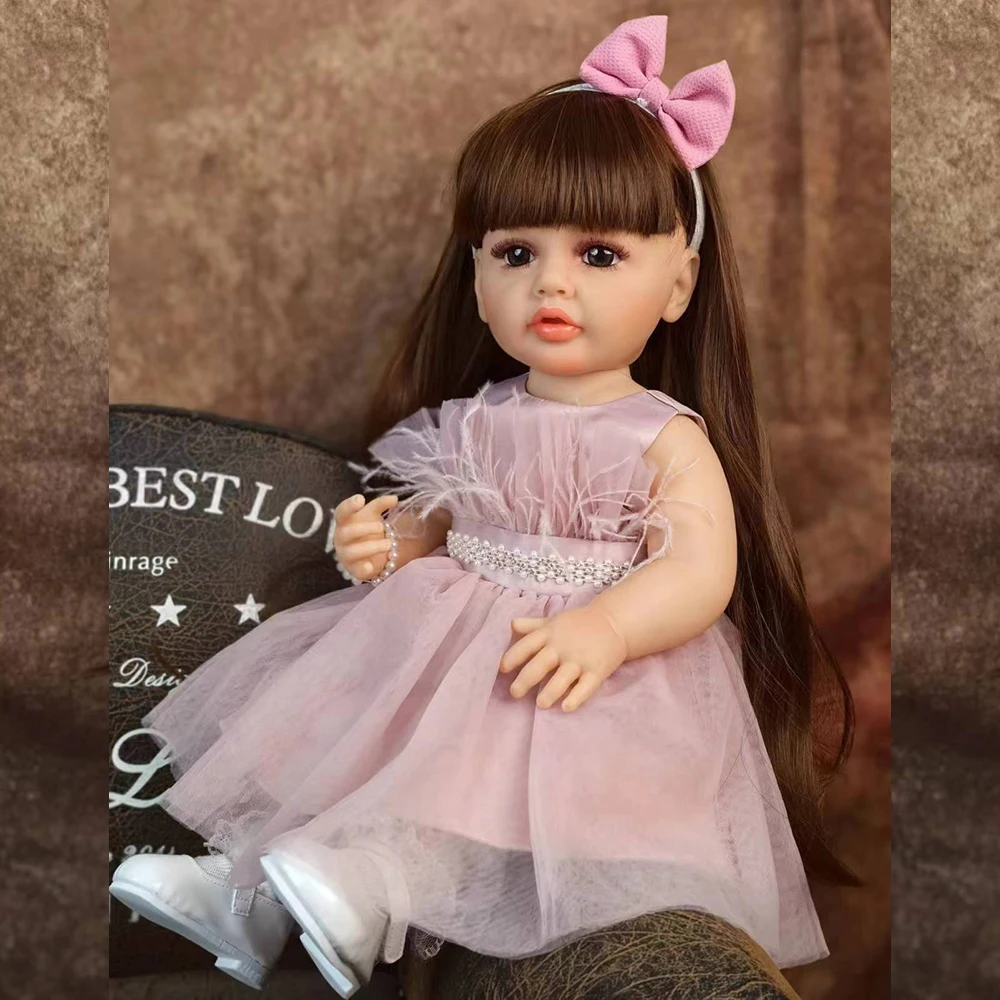 

KEIUMI Babies Doll Realistic Princess 55 cm Full Silicone Vinyl Body Long Brown Hair Reborn Baby Doll Kids Playmates DIY Toy