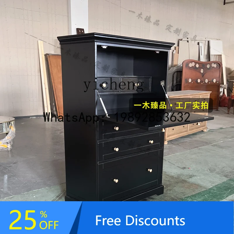 

ABC light luxury solid wood household black multi-function flip small bookcase retro folding writing desk