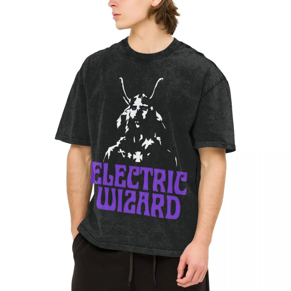 Washed T Shirt Electric Wizard T-Shirt Harajuku Stoner Metal Band Streetwear 100% Cotton Printed Tops Tops Tees Men Women