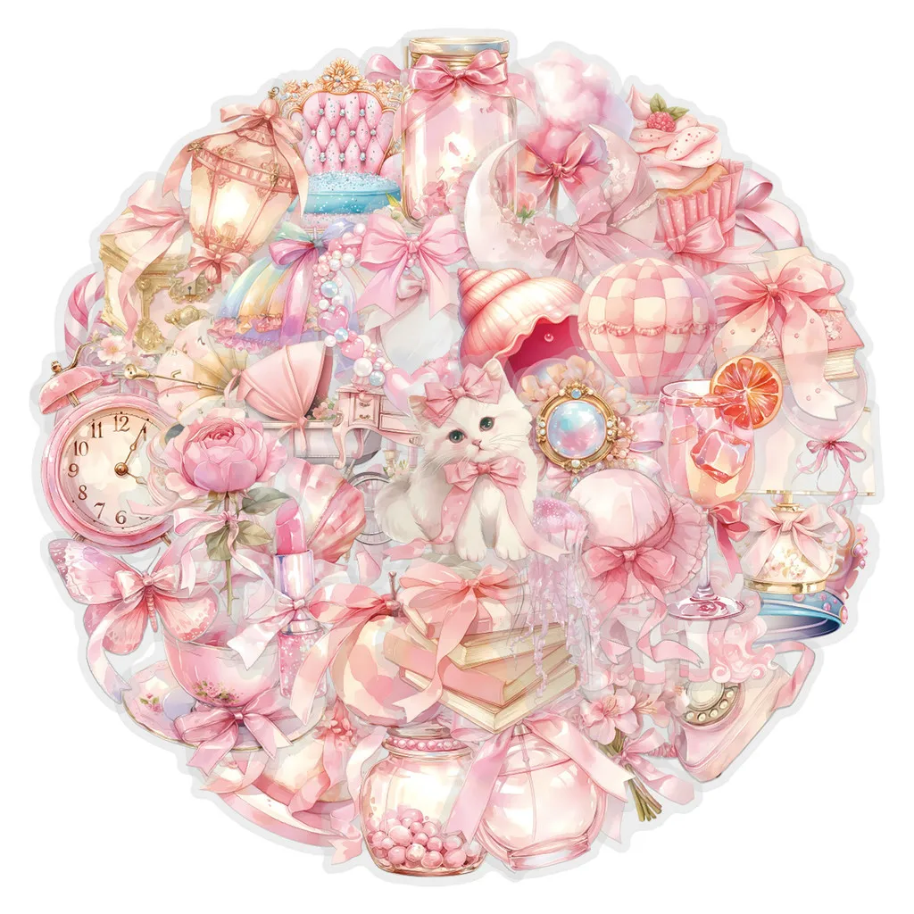 60 Pieces Pink Coquette Sticker Pack - Waterproof Transparent PET Decals, Ideal as Journal Flower Supplies Papery Pop Store