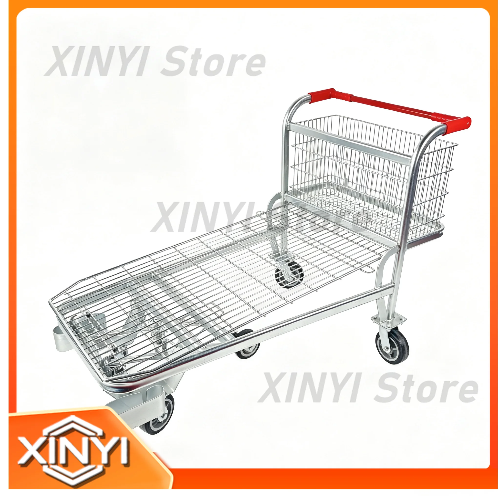 Five-Wheel Galvanized Steel Frame Material Handling Cart for Warehouse Use