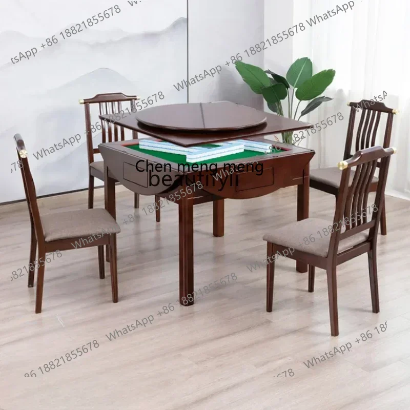 

Новый стиль, новый китайский складной круглый стол, машина для маджонга, обеденный стол двойного назначения, автоматический бесшумный электрический стол для маджонга из цельного дерева