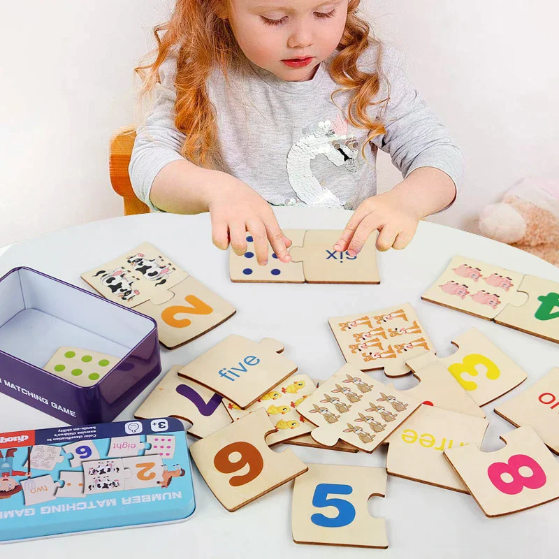 صندوق حديد للأطفال رقم التنوير يقترن خشبي الحيوان الغذاء لغز مجلس التفكير المنطقي لعبة التدريب ألعاب تعليمية #2